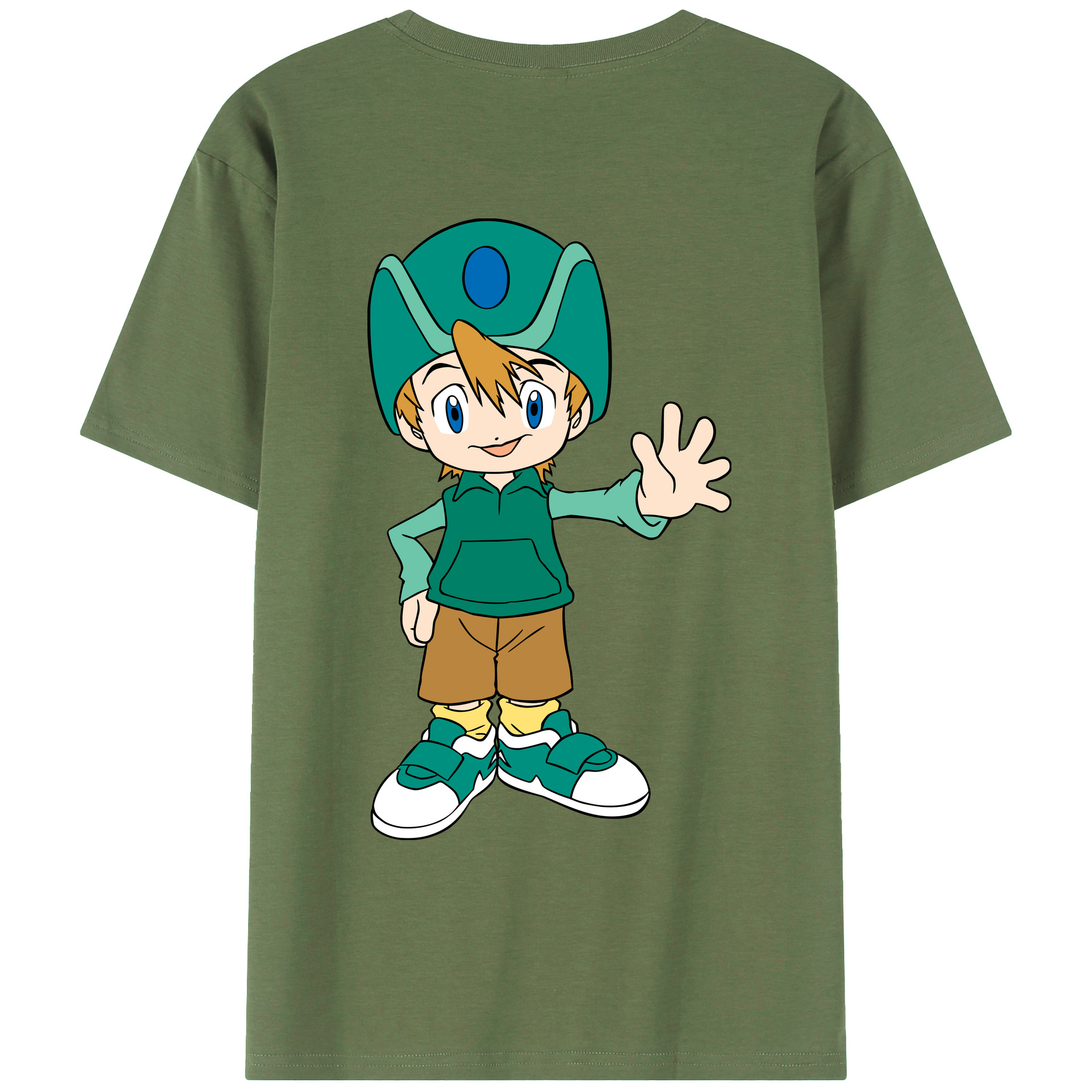 （画像用） Digimon デジタルモンスター/デジモン 綿100％ メンズ半袖Tシャツ（バックプリント） 通気性